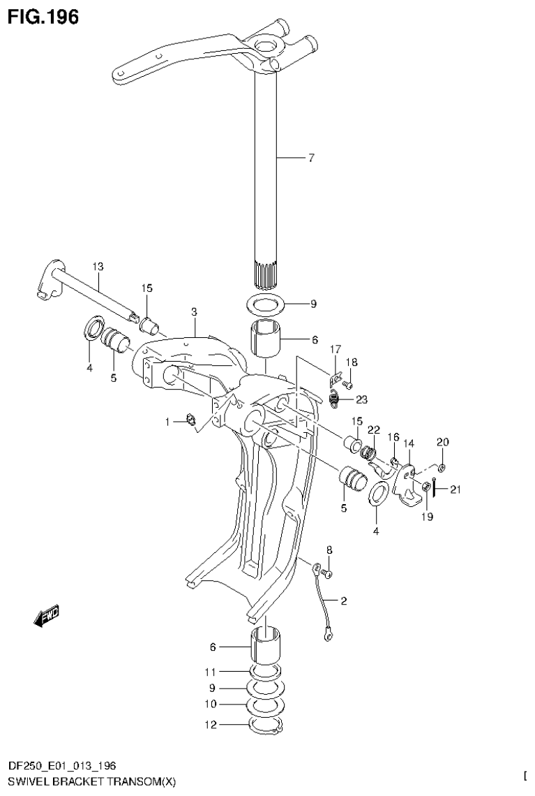 Suzuki DF200T, DF200Z, DF225T, DF225Z, DF250T, DF250Z SWIVEL BRACKET TRANSOM(X) (DF200T E40) parts diagram